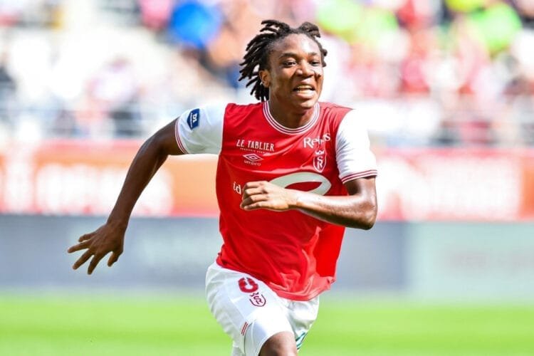 Melchie DUMORNAY of Reims celebrates her goal during the D1 Arkema women’s french soccer match between Reims and Lyon on September 11, 2022 in Reims, France. (Photo by Baptiste Fernandez/Icon Sport)