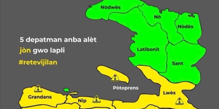 Haïti-Météo : Des pluies intenses attendues, cinq départements en alerte jaune